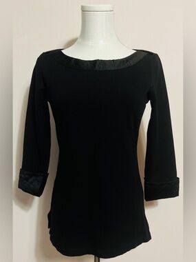 CHANEL Black Boatneck 3/4 Sleeve Women's Top